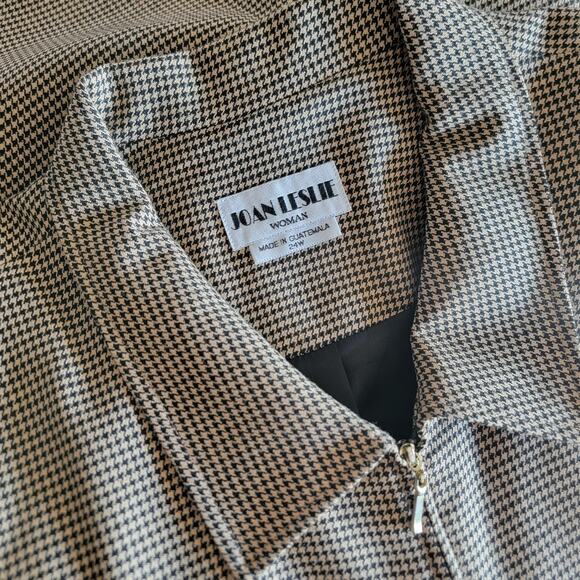 Vintage Joan Leslie Women Plus 24W Houndstooth Blazer Tan Black Shoulder Pad Zip - Picture 11 of 12